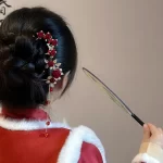 Red Rose U-Shaped Tassel Hairpin-3