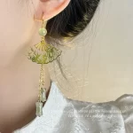 Resin Bamboo Transparent Hand-fan Earrings-1