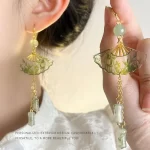 Resin Bamboo Transparent Hand-fan Earrings