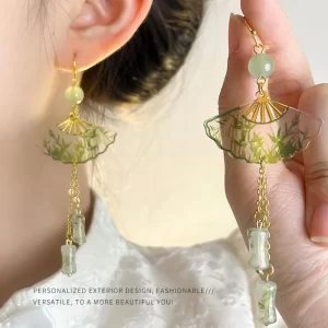 Resin Bamboo Transparent Hand-fan Earrings