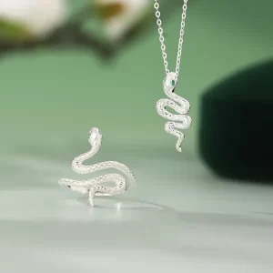 S925 Sterling Silver Snake Necklace Ring and Earring