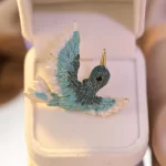 Shiny blue bird brooch-1