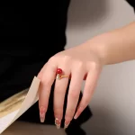 925 Sterling Silver Auspicious Cloud Cinnabar Earring and Ring-1