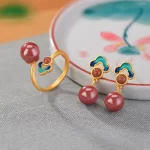 925 Sterling Silver Auspicious Cloud Cinnabar Earring and Ring