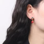 925 Sterling Silver Auspicious Cloud Cinnabar Earring and Ring-2