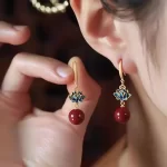 Blue Lotus Cinnabar Bead Earrings