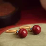 Blue Lotus Cinnabar Bead Earrings-2