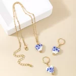 Heart Shaped Ceramic Necklace Earring Set