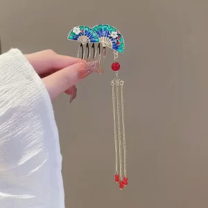 Fan Shaped Hairpin With Long Tassels