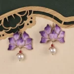 Handmade Silk Velvet Flower Earrings-1