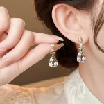 Pink Flower Pipa Ear Stud Earrings-1