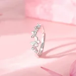 925 Silver Feather Butterfly Adjustable Lovers Rings-3