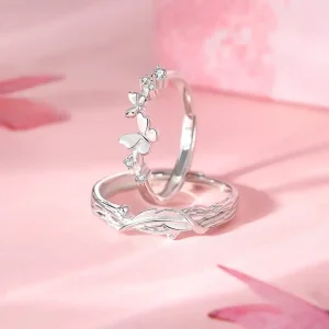 925 Silver Feather Butterfly Adjustable Lovers Rings