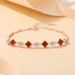 925 Silver Four Leaf Clover Bamboo Bracelet-2