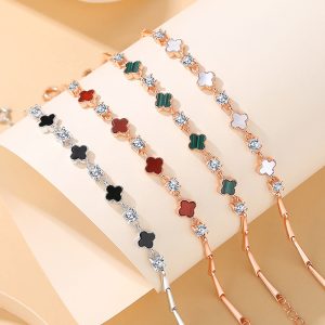 925 Silver Four Leaf Clover Bamboo Bracelet