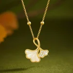 925 Silver Hetian Jade Apricot Leaves Necklace