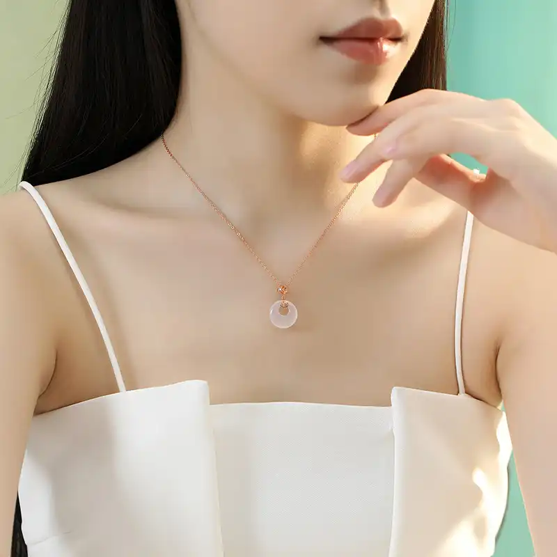 925 Sliver Apricot Leaves Pingan Buckle Necklace-1