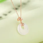 925 Sliver Apricot Leaves Pingan Buckle Necklace-2