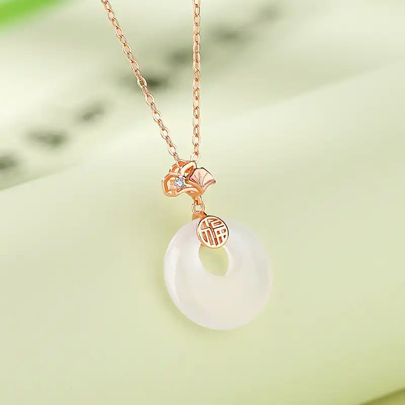 925 Sliver Apricot Leaves Pingan Buckle Necklace-2