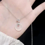 925 Sliver Apricot Leaves Pingan Buckle Necklace-3