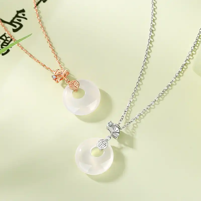 925 Sliver Apricot Leaves Pingan Buckle Necklace