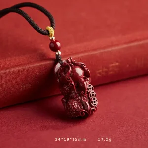 Feng Shui Cinnabar Pixiu Pendant Necklace