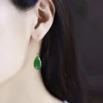 Green Water Drop Eardrop Earrings-1