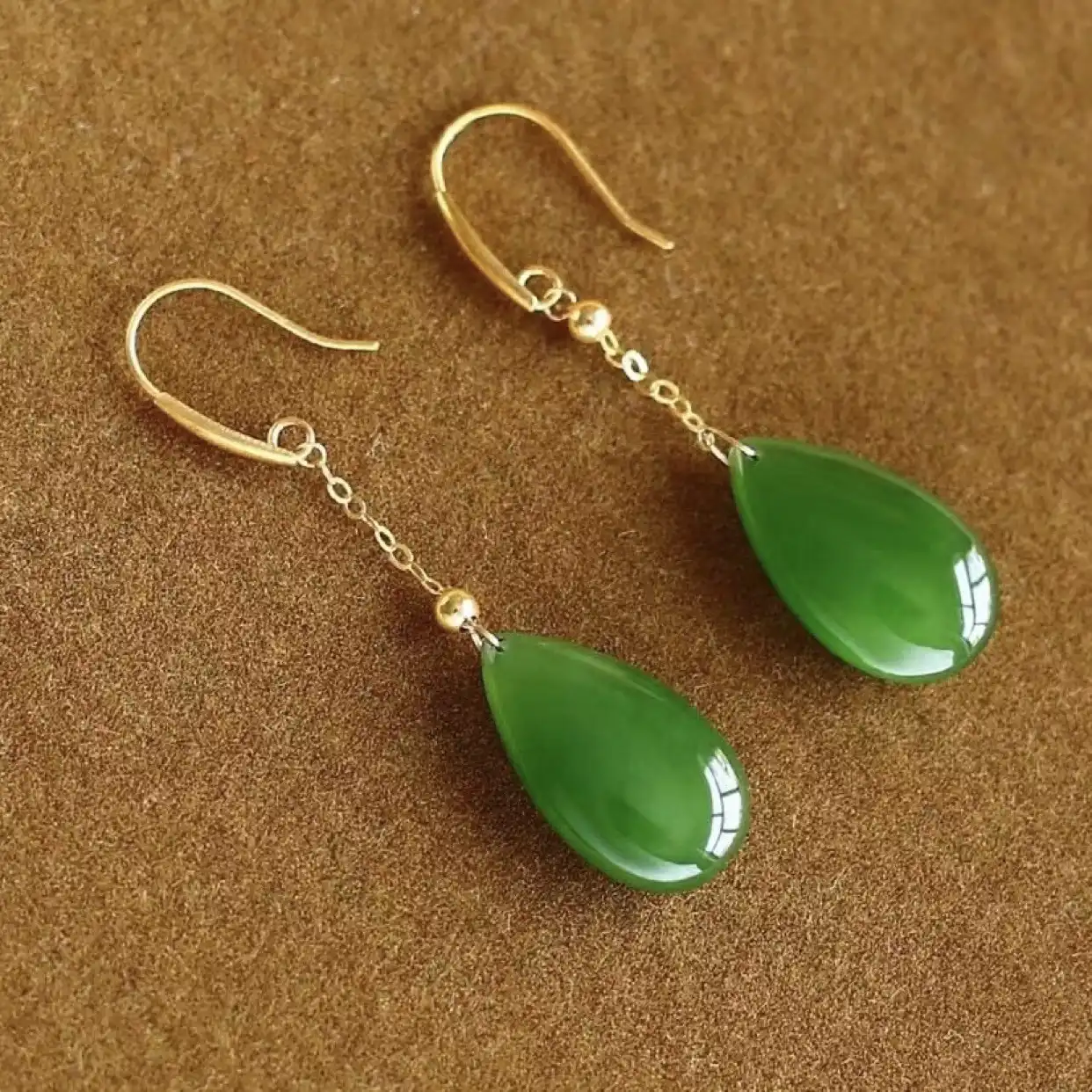 Green Water Drop Eardrop Earrings-2