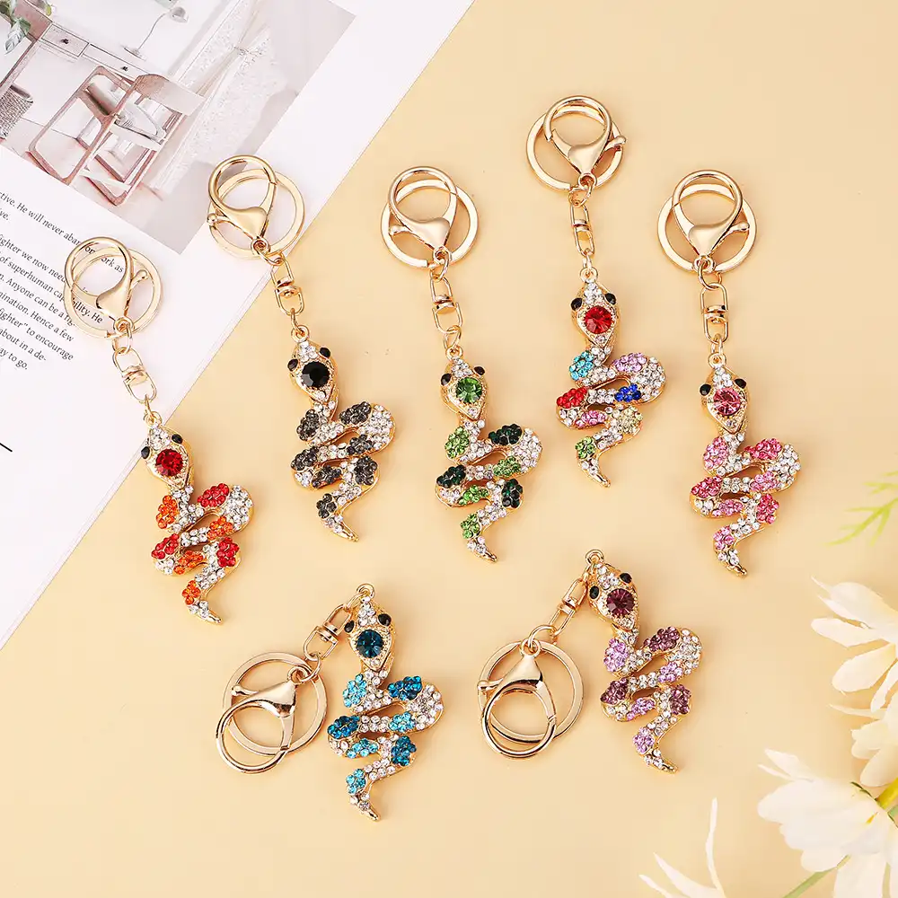 Inlaid Imitation Diamond Snake Keychain