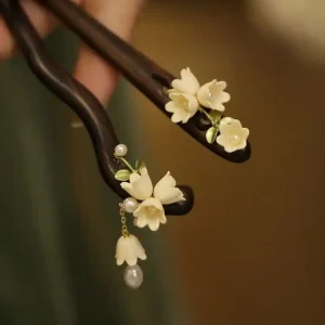 Lily of The Valley Flower Ebony Hairpin