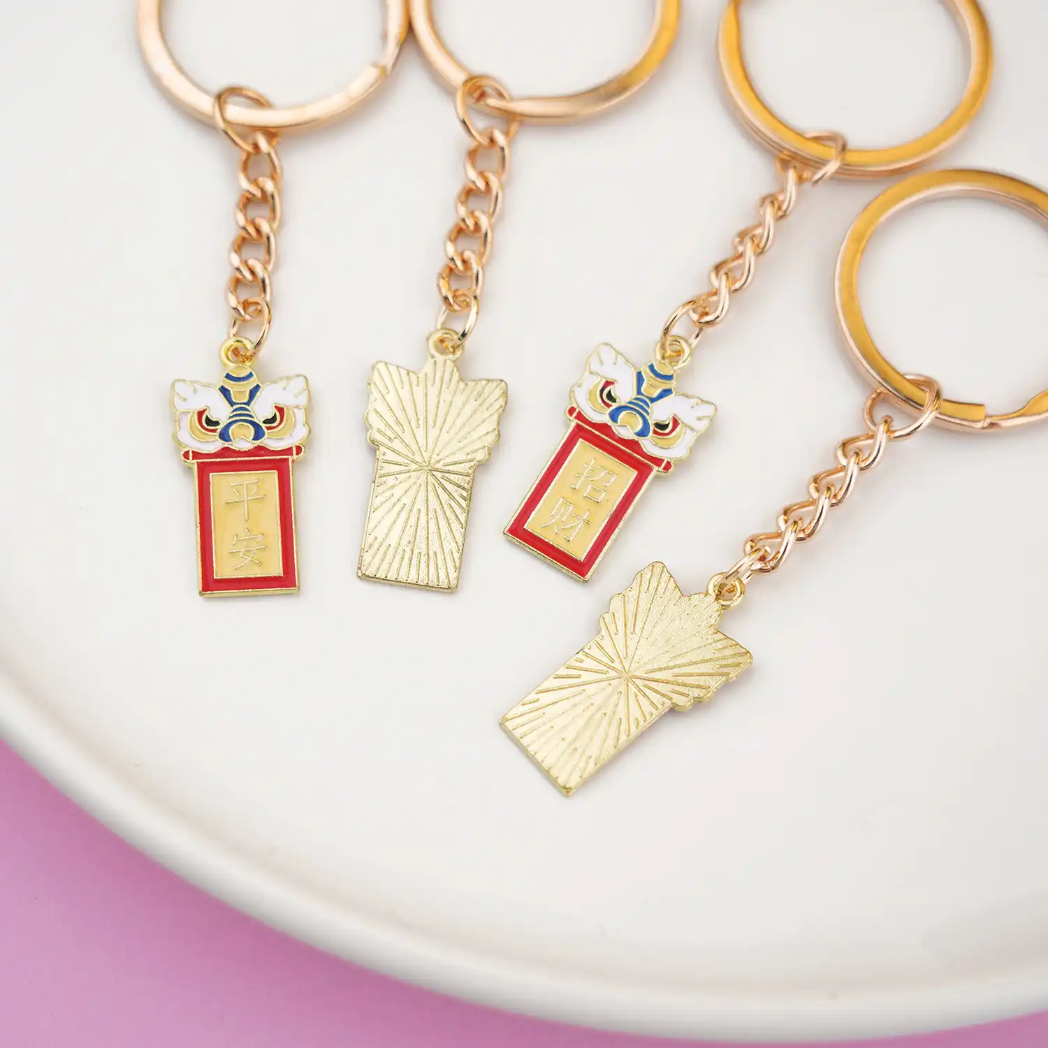 Lion Dance Keychain With Chinese Characters-2