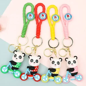Panda Riding a Bicycle Keychain