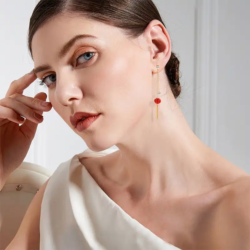 Red Lantern Dangle Drop Earrings for Women-1