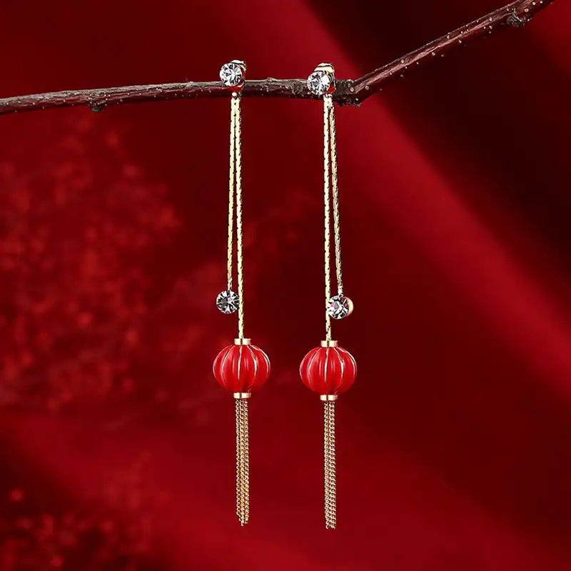 Red Lantern Dangle Drop Earrings for Women
