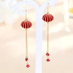 Red Lantern Earrings with Long Tassels