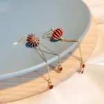 Red Lantern Earrings with Long Tassels-2