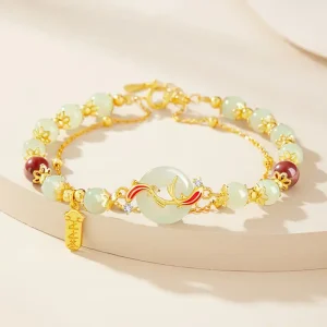 S925 Silver Hetian Jade Koi Pingan Buckle Bracelet