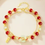 S925 Silver Koi Pingan Buckle Red Agate Bracelet