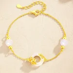 S925 Silver Lotus Pingan Buckle Necklace Bracelet Set-3