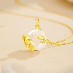 S925 Silver Lotus Pingan Buckle Necklace Bracelet Set