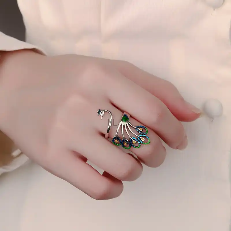 S925 Silver Multicolor Adjustable Peafowl Ring-1