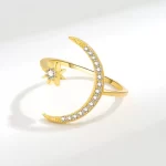 S925 Sterling Silver Star Moon Open-end Ring