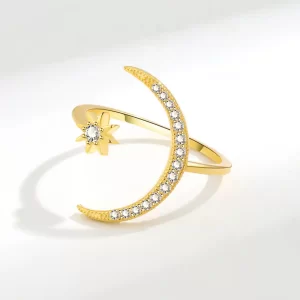 S925 Sterling Silver Star Moon Open-end Ring