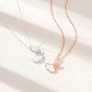 S999 Sterling Silver Apricot Leaves Necklace