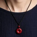 Simple Cinnabar Pingan Buckle Pendant Necklace-1