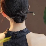 Simple Ebony Hairpin with Beads-1