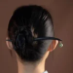 Simple Ebony Hairpin with Beads-2