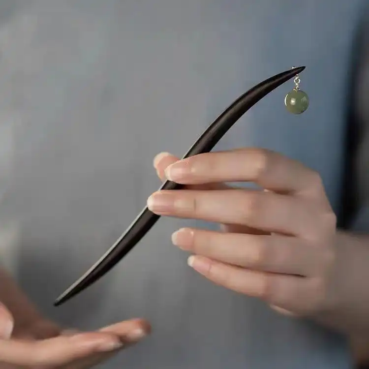 Simple Ebony Hairpin with Beads-3