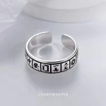 925 Silver Chinese Mahjong Shisanyao Opening Ring-2