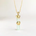 925 Sliver Hetian Jade Bamboo Fu Character Pendant Necklace